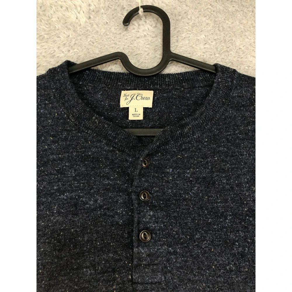 J.Crew Sweater Mens Size L Blue Knit Silk Blend Henley Pullover